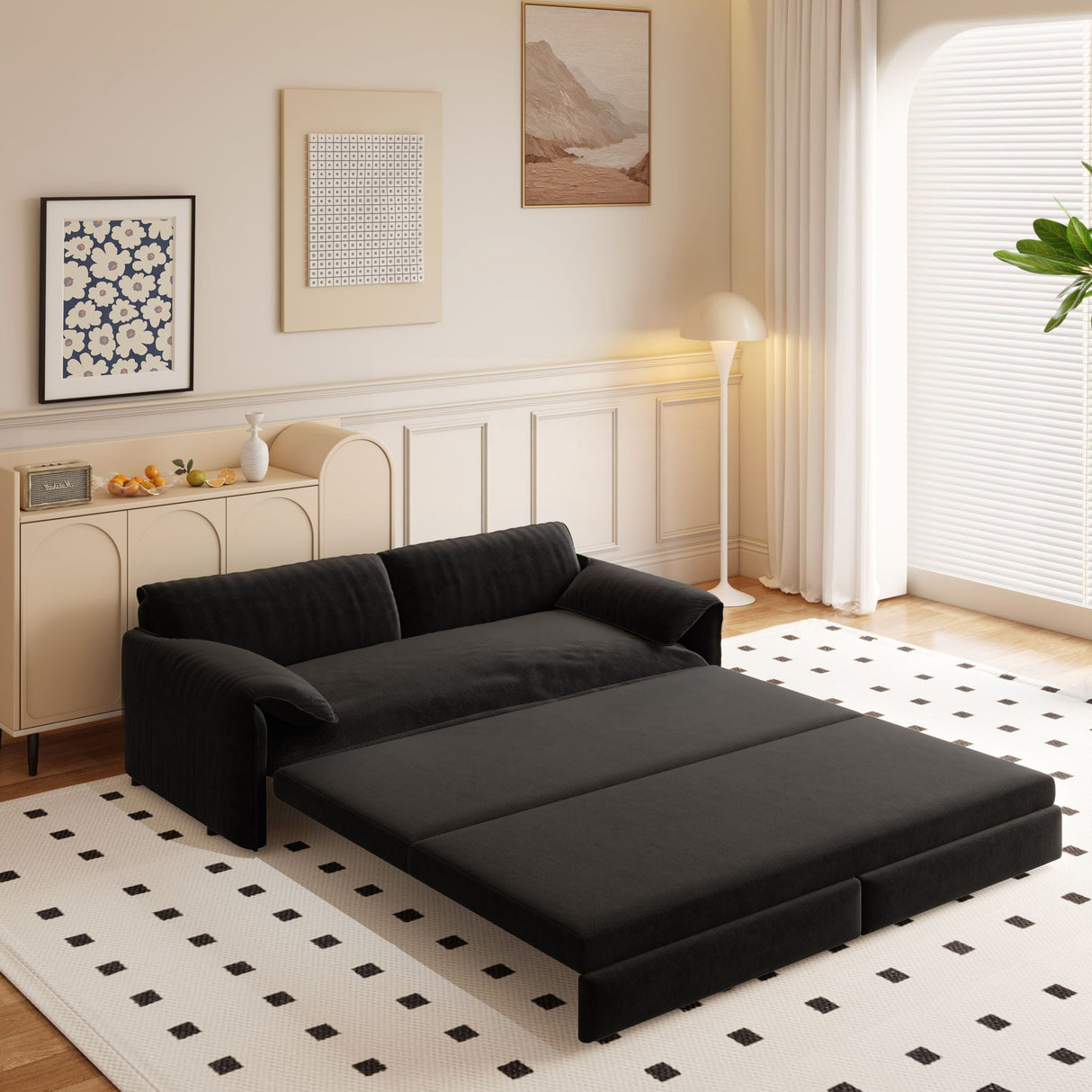 Pull Out 3-in-1 Convertible Sleeper Sofa With Side Storage