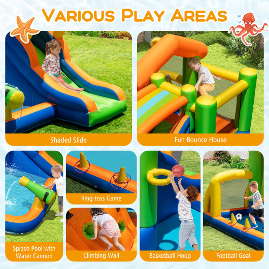 8-in-1 Jumping Castle with Slide and 520W Blower