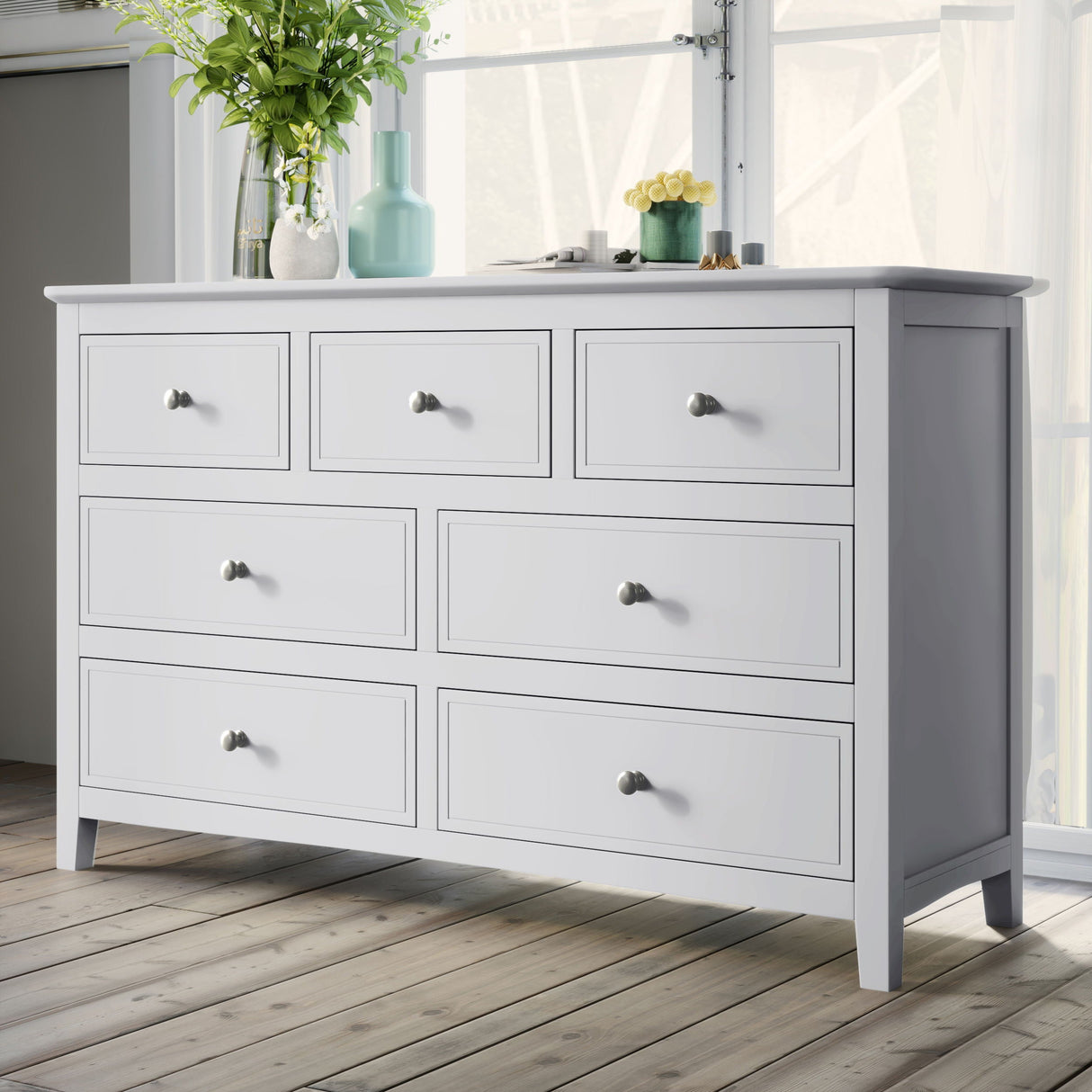 7 Drawers Solid Wood Dresser - White by Couch.com