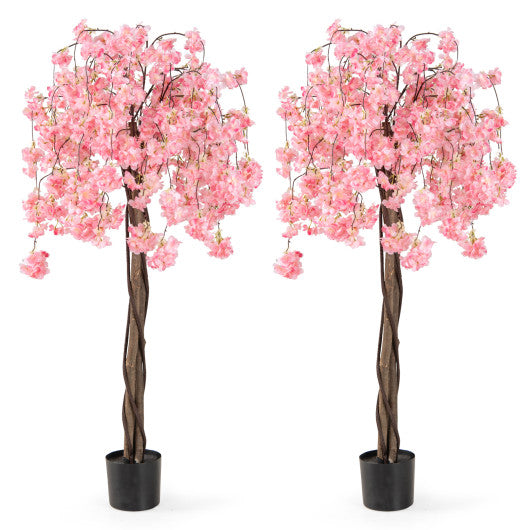 5.5 FT Tall Artificial Cherry Blossom Tree with Pink/White Flowers 2 Pack-Pink