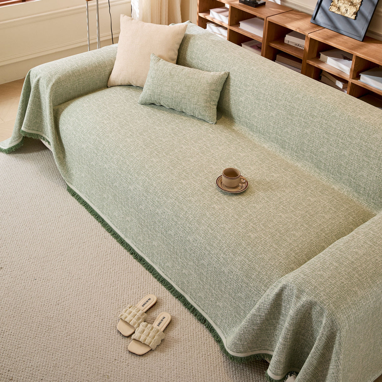 Natural Textured Linen Couch Cover, Breathable & Hypoallergenic Furniture Protector