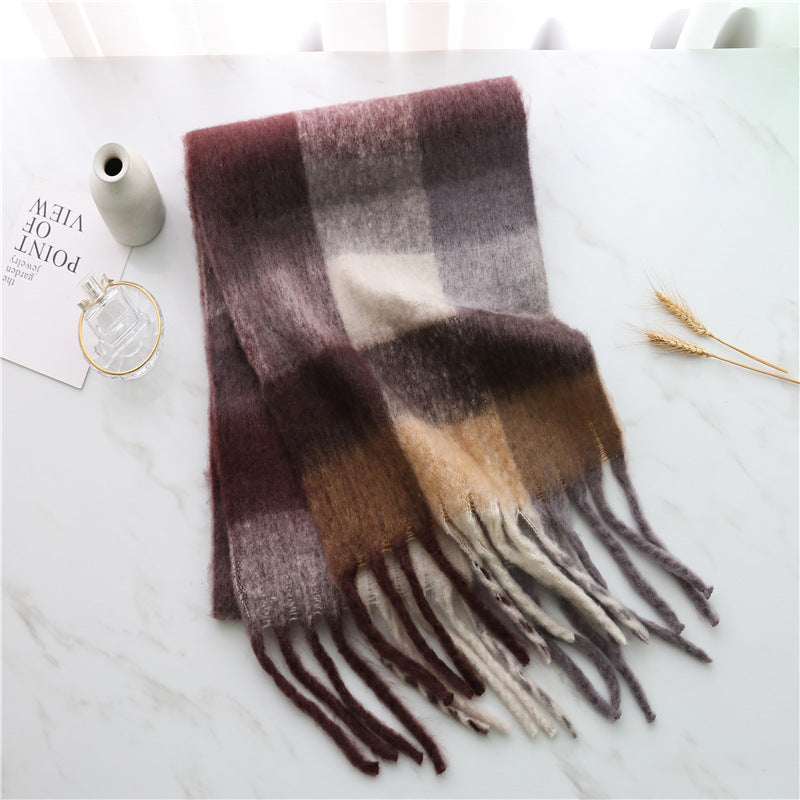 New Luxury Winter Soft Head Wraps Plaid Scarf Shawls Cashmere Warm Cashmere Scarves Rainbow For Women