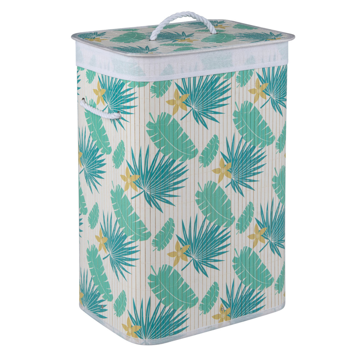 19 Gal Bamboo Clothes Hamper with Removable Liner and Portable Handles-Green