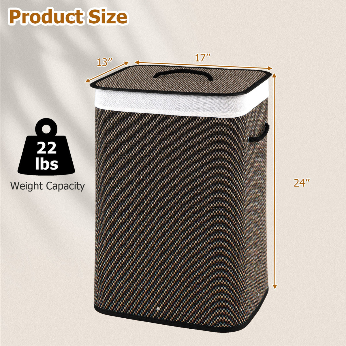 19 Gal Capacity Bamboo Clothes Hamper with Removable Liner and Portable Handles-Black