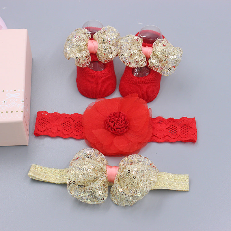Flower Baby Girl Headband Socks Set Shoes With Crown Bows Newborn Headbands For Girls Turban Baby Hair Accessories