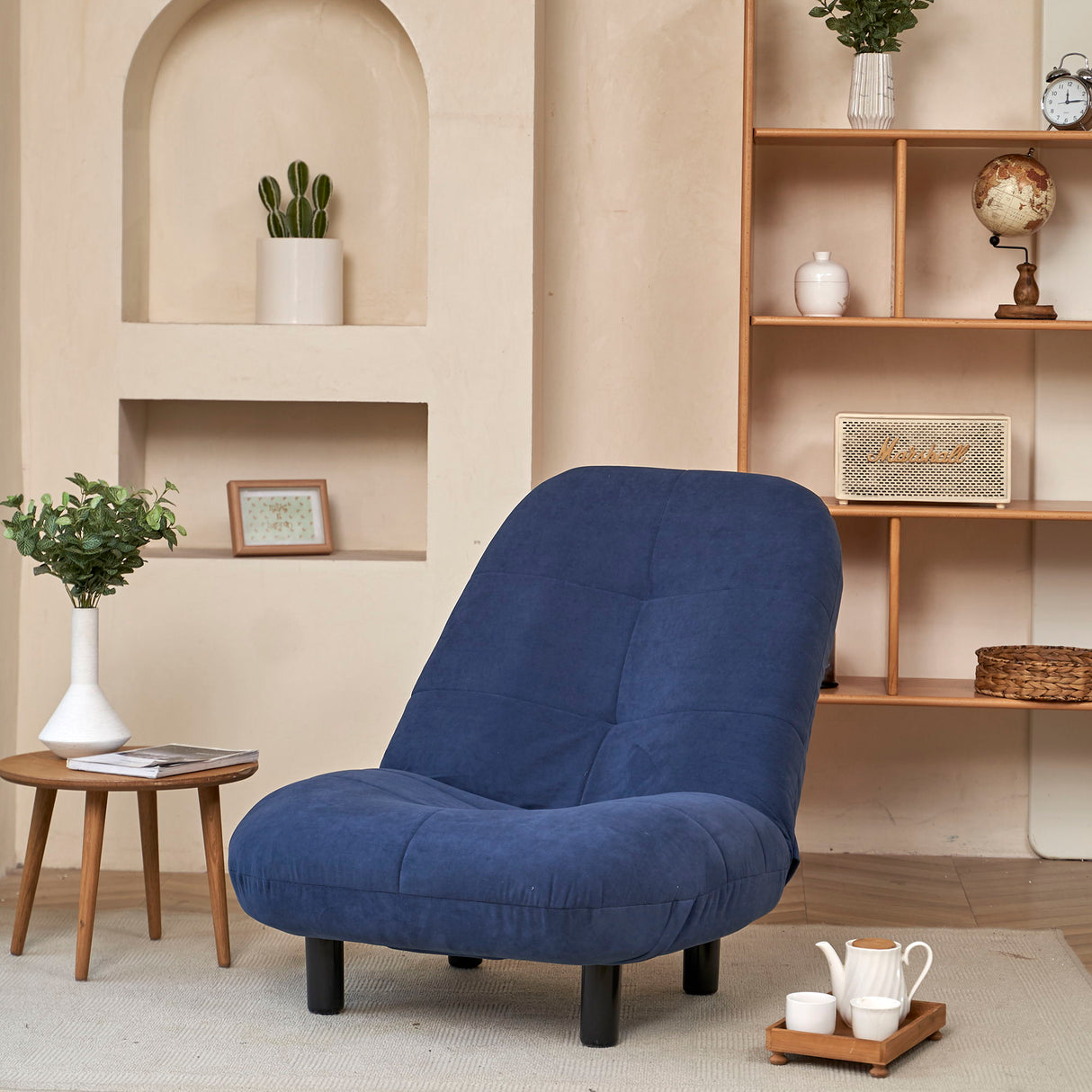 Single Sofa Reclining Japanese Chair Lazy Sofa Tatami Balcony Adjustable Chair - Navy Blue by Couch.com