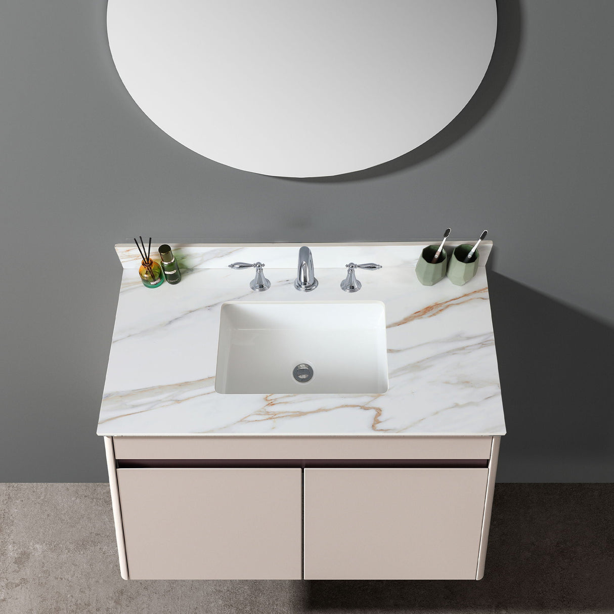 Vanity Top With Undermount Sink And Backsplash, Sintered Stone by Couch.com