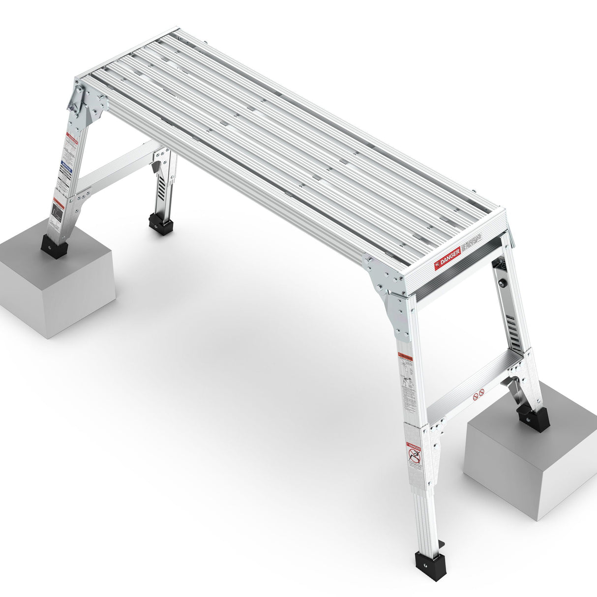 Aluminum Work Platform Large Size Step Stool Folding Portable Work Bench 40" Width Telescopic Feet Height Adjustable - Gray by Couch.com