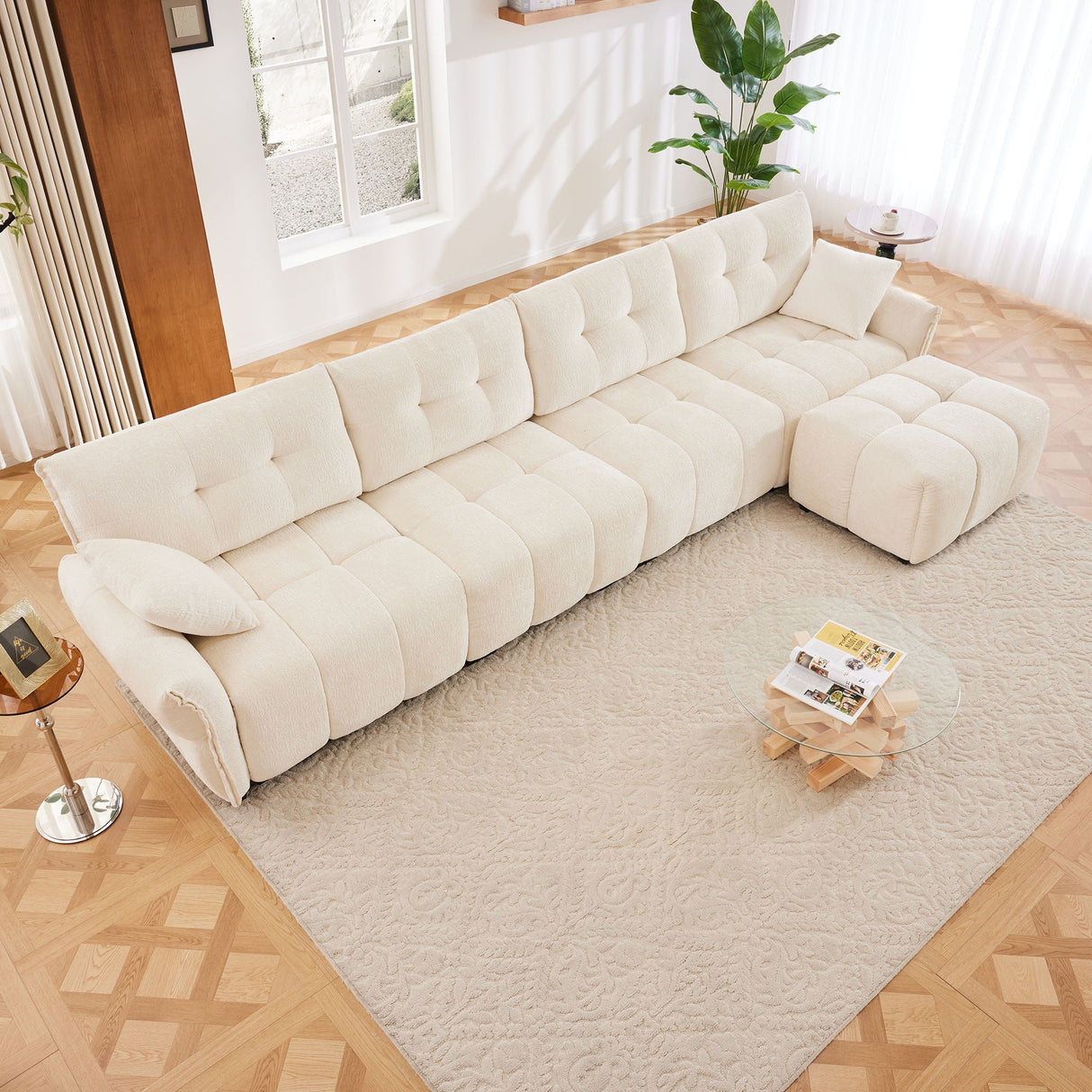 Elegant Sofa Set With Ottoman And Pillows, Textured Chenille, High Resilience Cushions by Couch.com