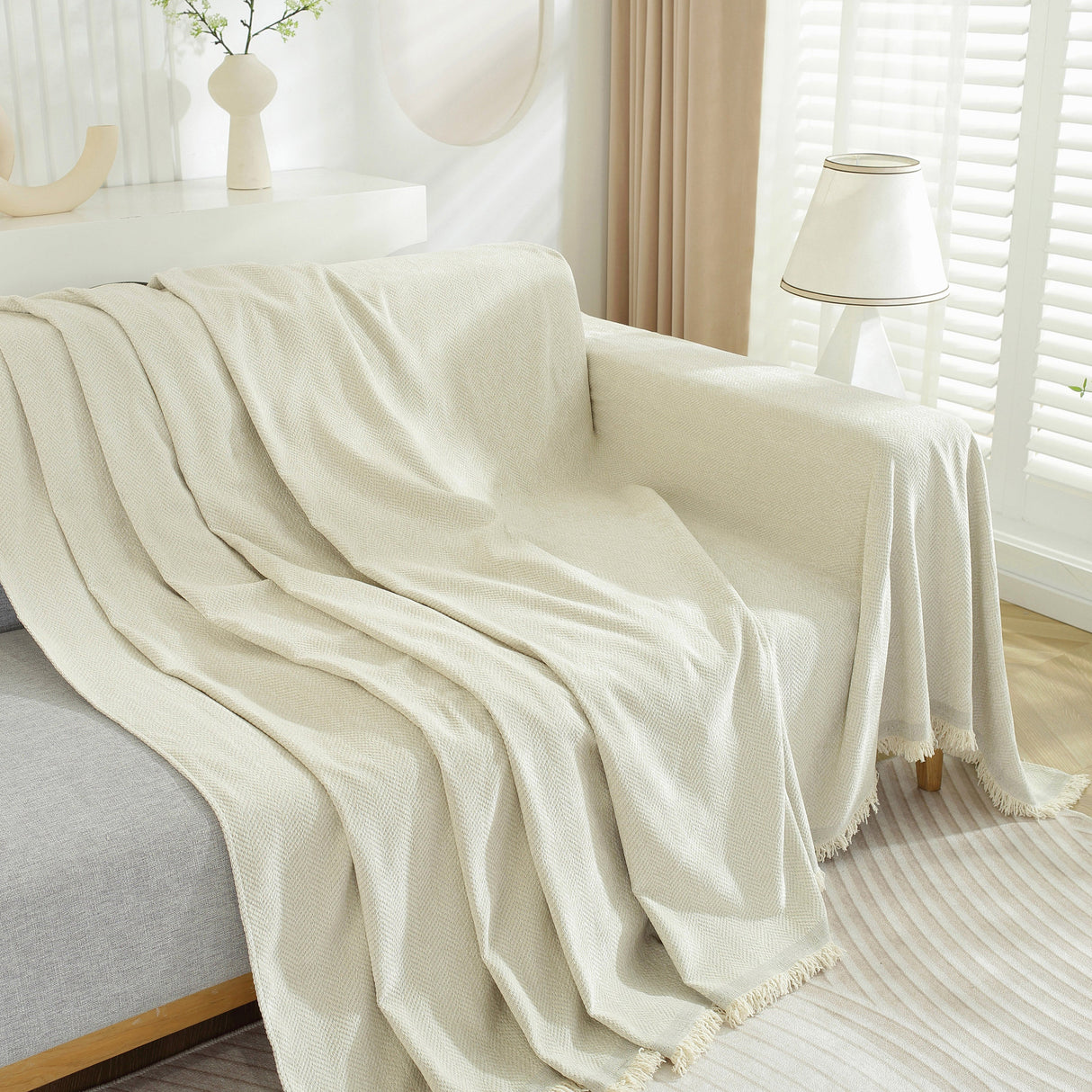 Chenille Herringbone Couch Protector Blanket, Stylish Throw Blankets for Couch and Couch Throw Cover