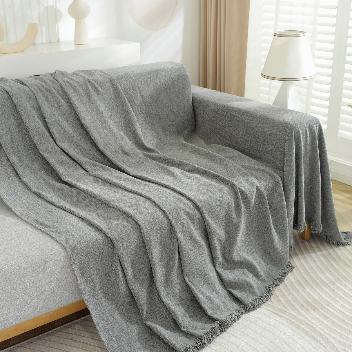 Chenille Herringbone Couch Protector Blanket, Stylish Throw Blankets for Couch and Couch Throw Cover