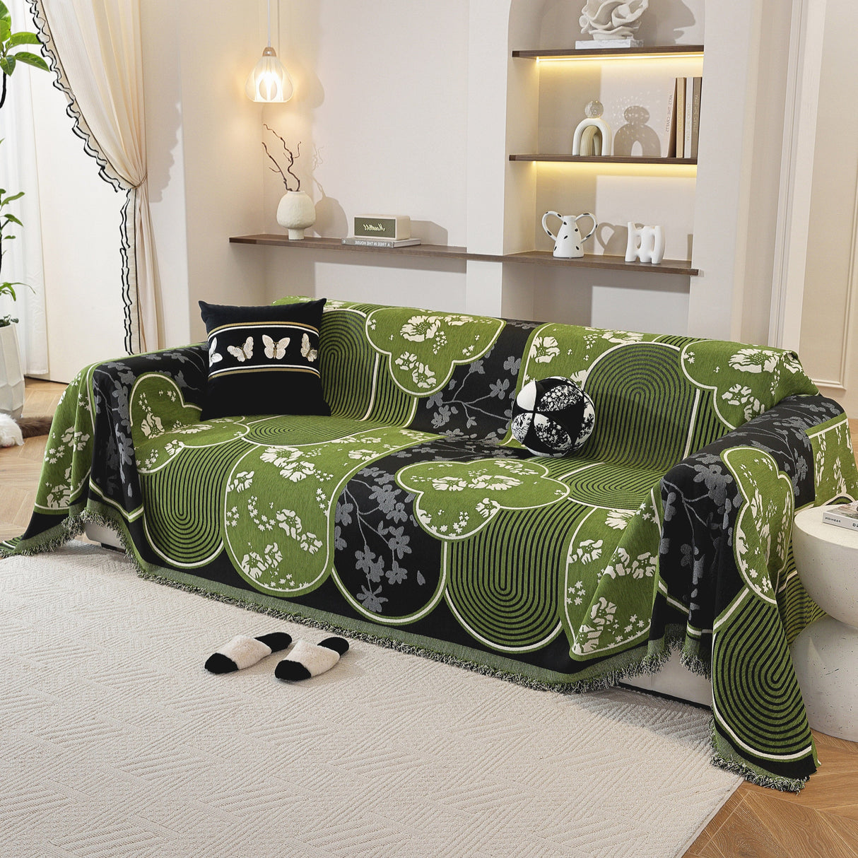 Modern Retro Sofa Throw - Decorative, Washable Chenille Blanket & Couch Protector