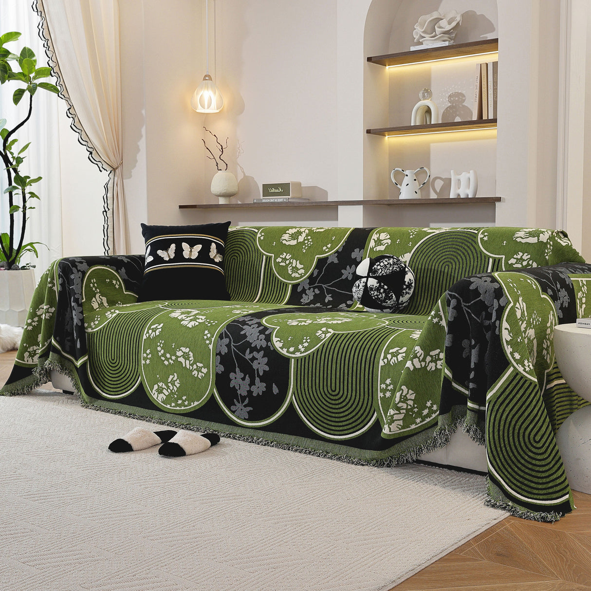 Modern Retro Sofa Throw - Decorative, Washable Chenille Blanket & Couch Protector