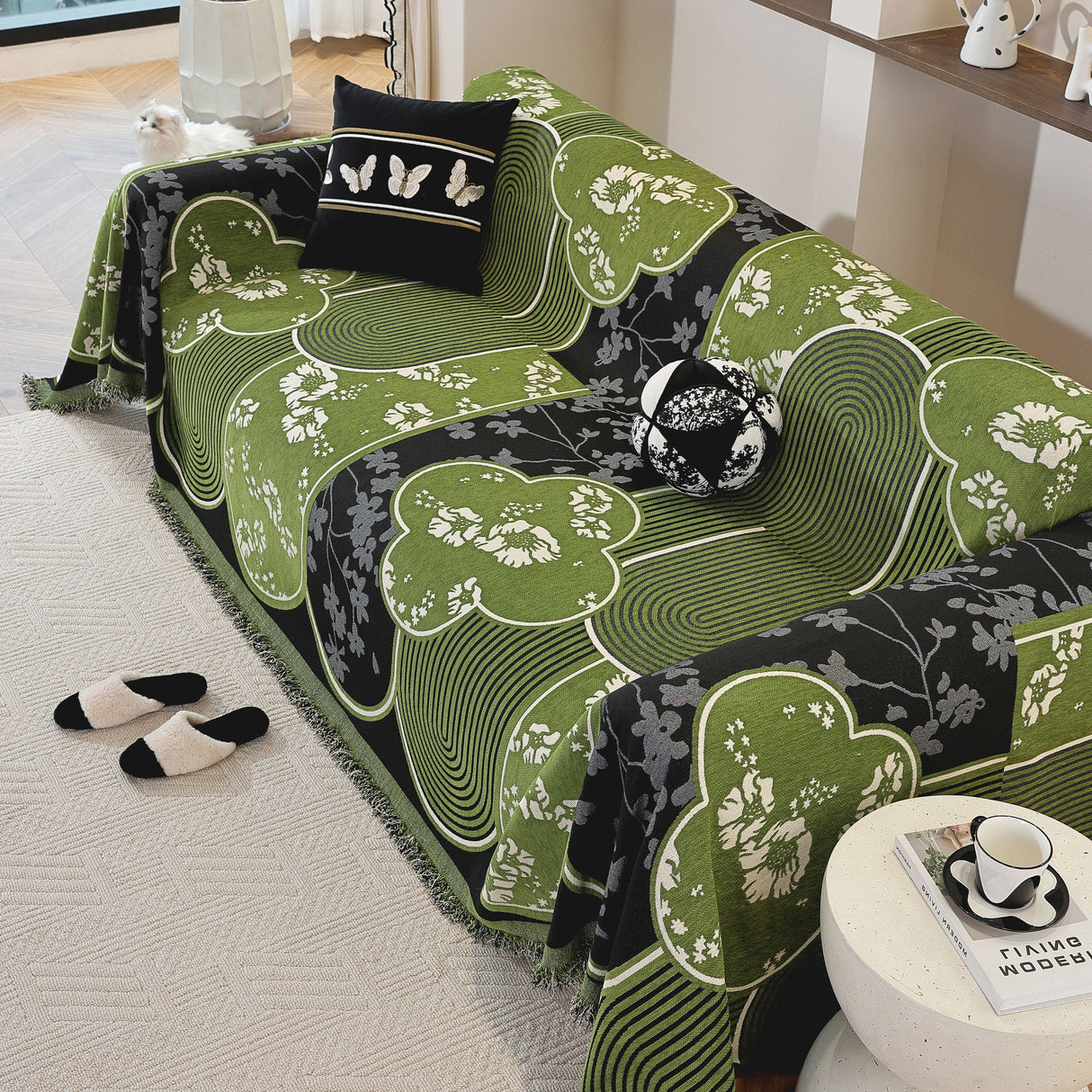 Modern Retro Sofa Throw - Decorative, Washable Chenille Blanket & Couch Protector