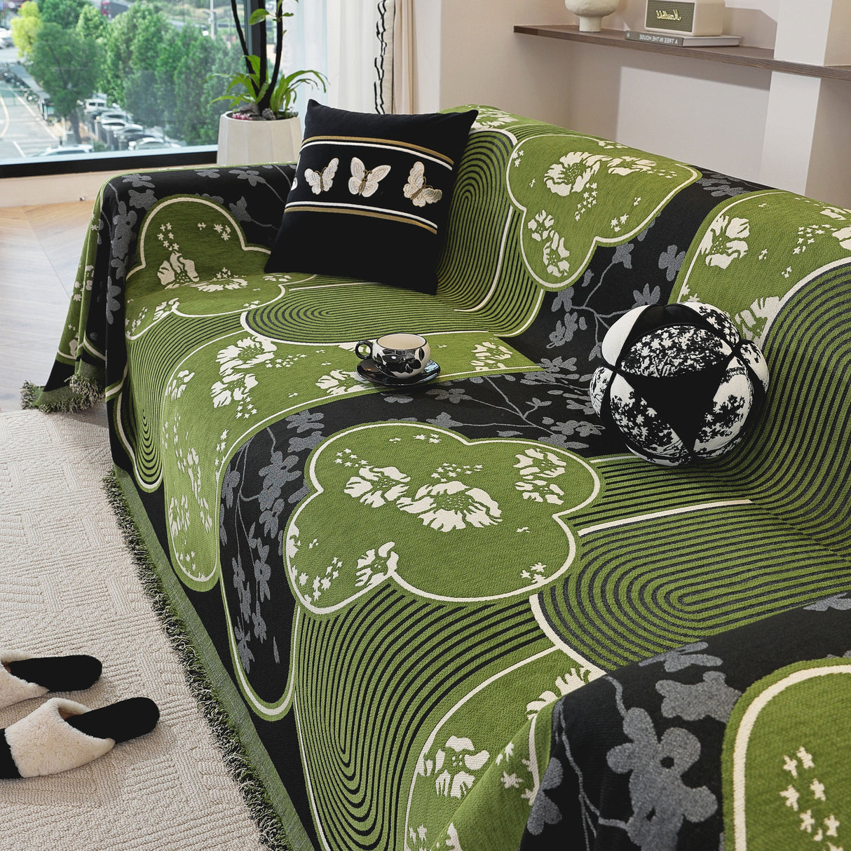 Modern Retro Sofa Throw - Decorative, Washable Chenille Blanket & Couch Protector