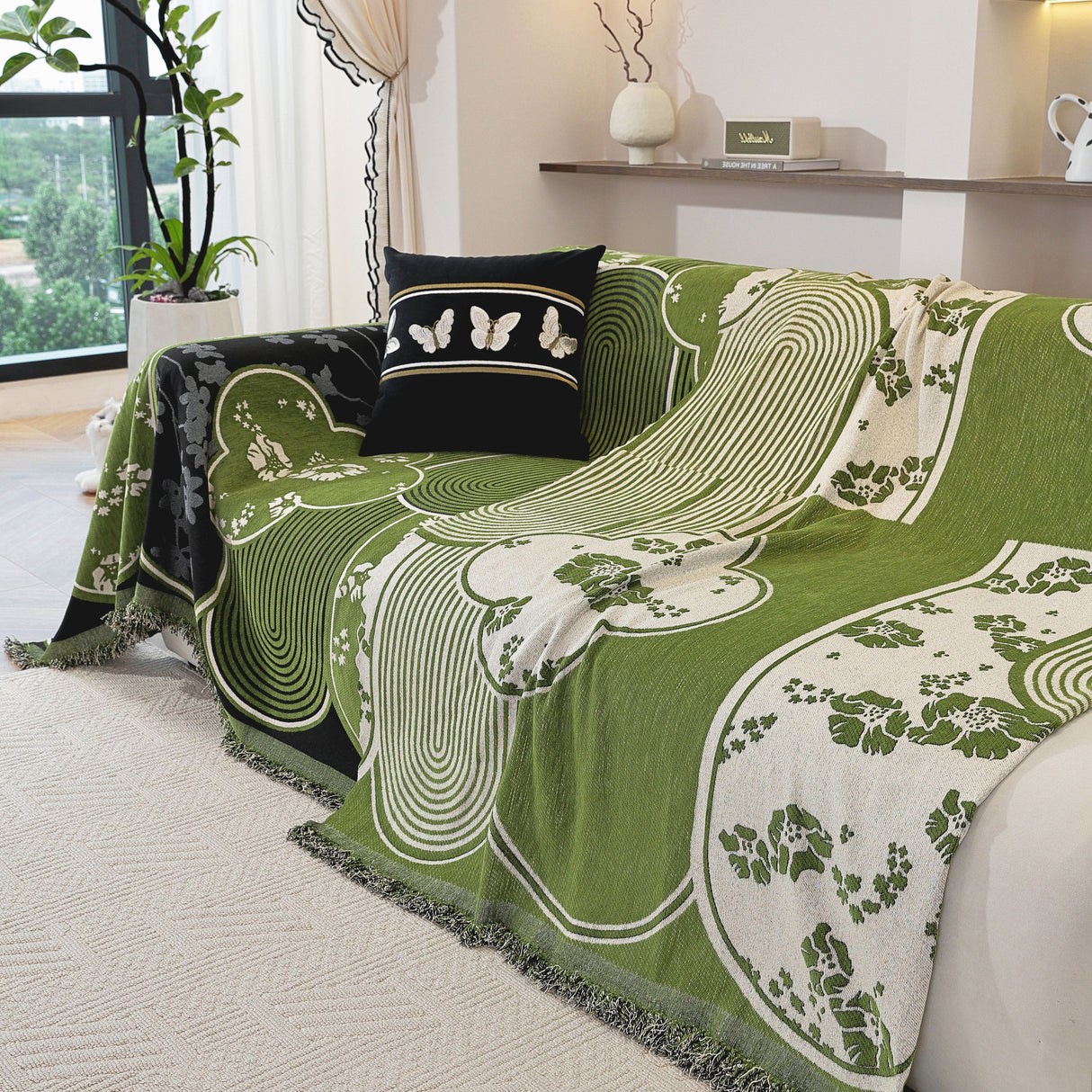 Modern Retro Sofa Throw - Decorative, Washable Chenille Blanket & Couch Protector