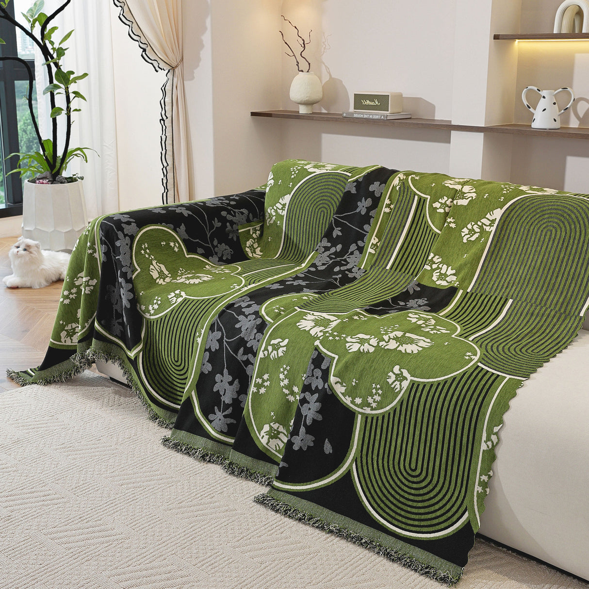 Modern Retro Sofa Throw - Decorative, Washable Chenille Blanket & Couch Protector