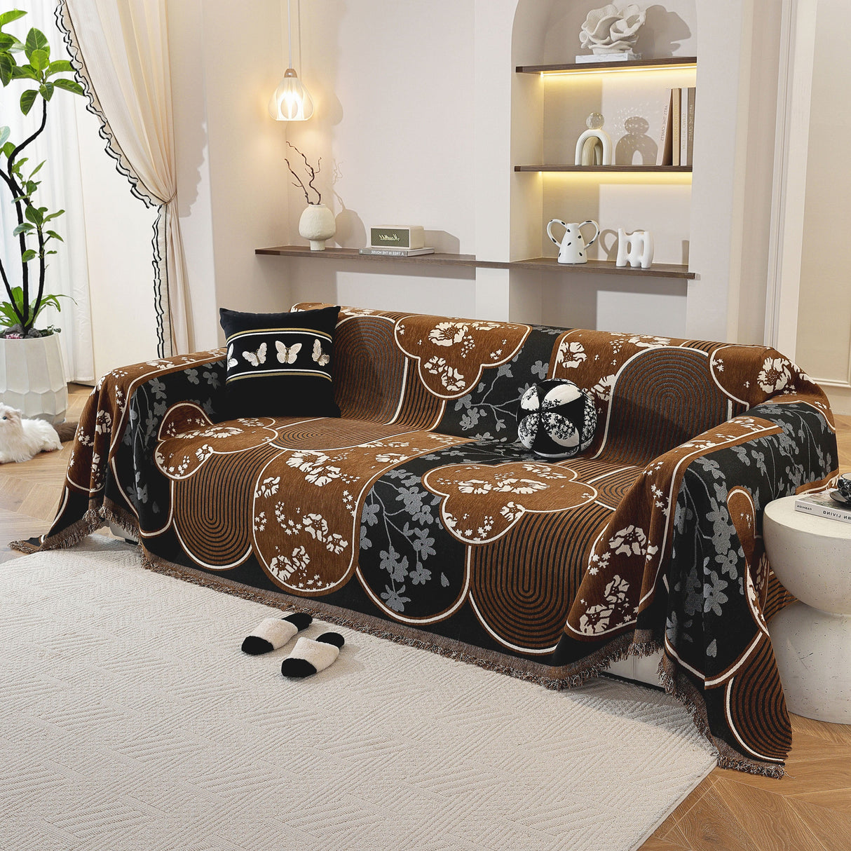 Modern Retro Sofa Throw - Decorative, Washable Chenille Blanket & Couch Protector