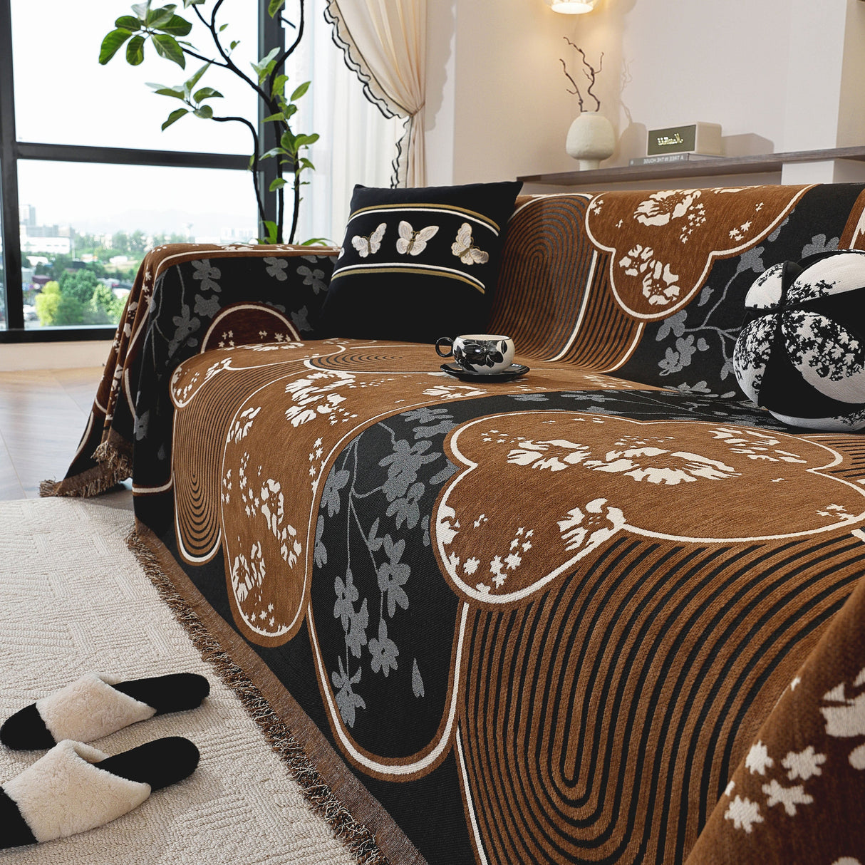 Modern Retro Sofa Throw - Decorative, Washable Chenille Blanket & Couch Protector