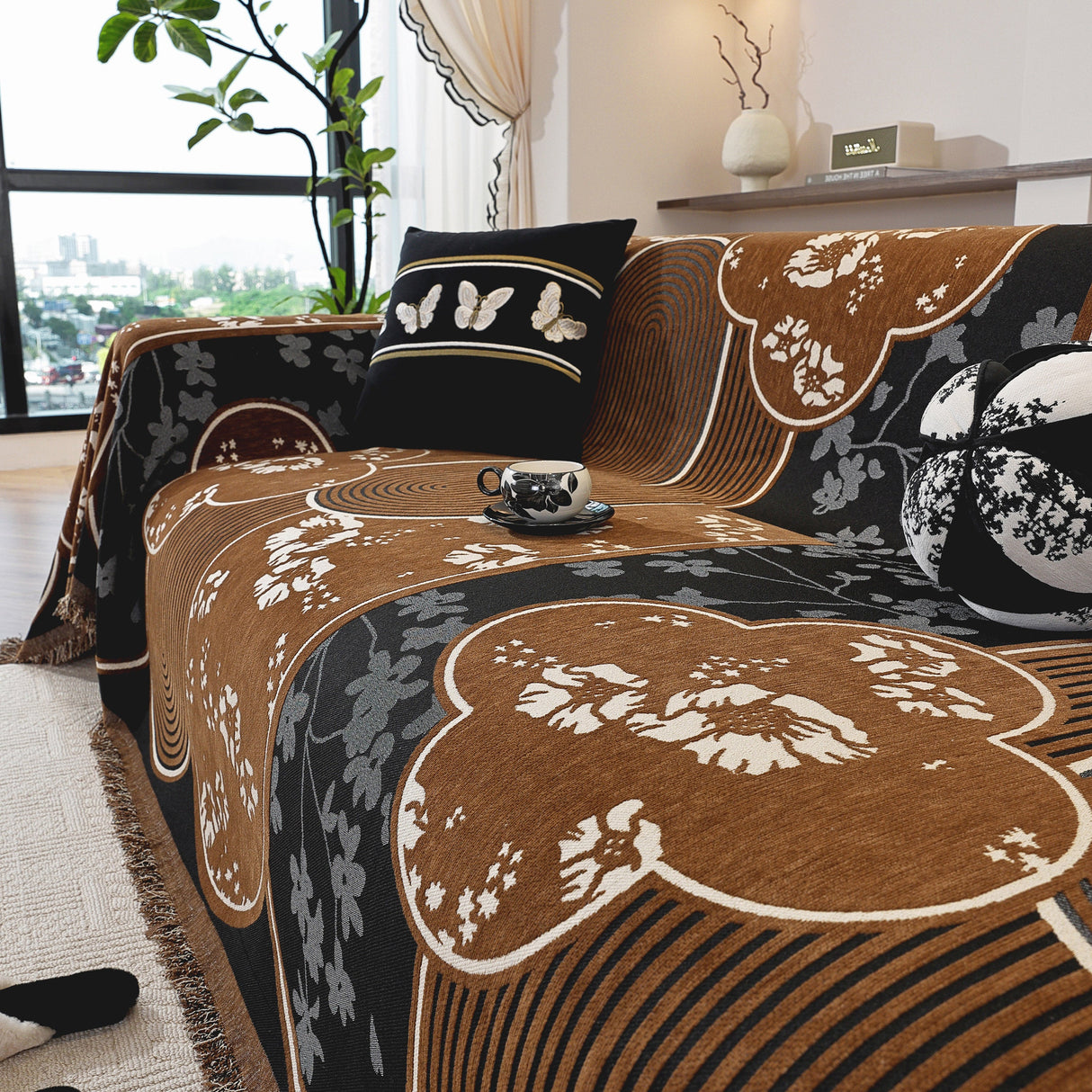 Modern Retro Sofa Throw - Decorative, Washable Chenille Blanket & Couch Protector