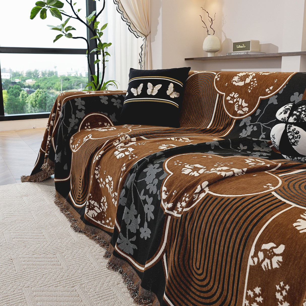 Modern Retro Sofa Throw - Decorative, Washable Chenille Blanket & Couch Protector