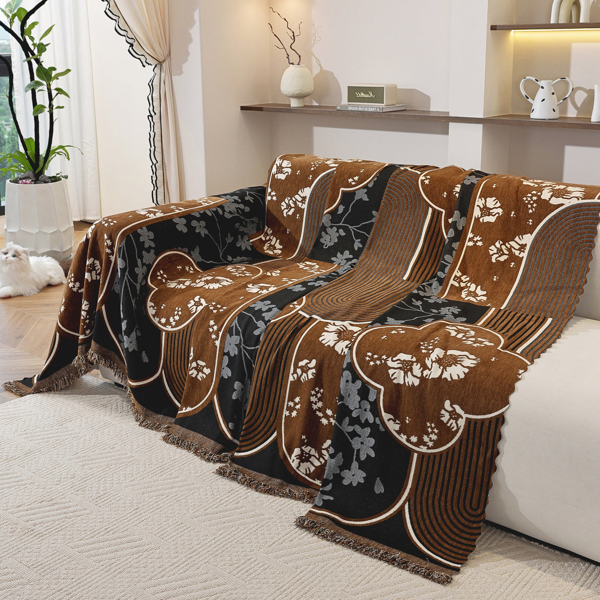 Modern Retro Sofa Throw - Decorative, Washable Chenille Blanket & Couch Protector