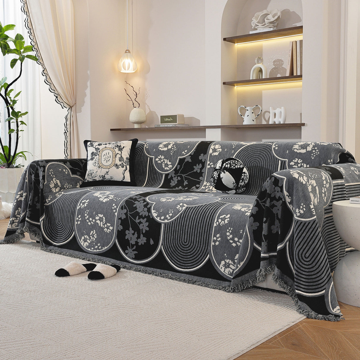 Modern Retro Sofa Throw - Decorative, Washable Chenille Blanket & Couch Protector