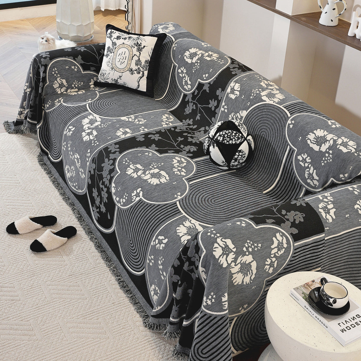 Modern Retro Sofa Throw - Decorative, Washable Chenille Blanket & Couch Protector