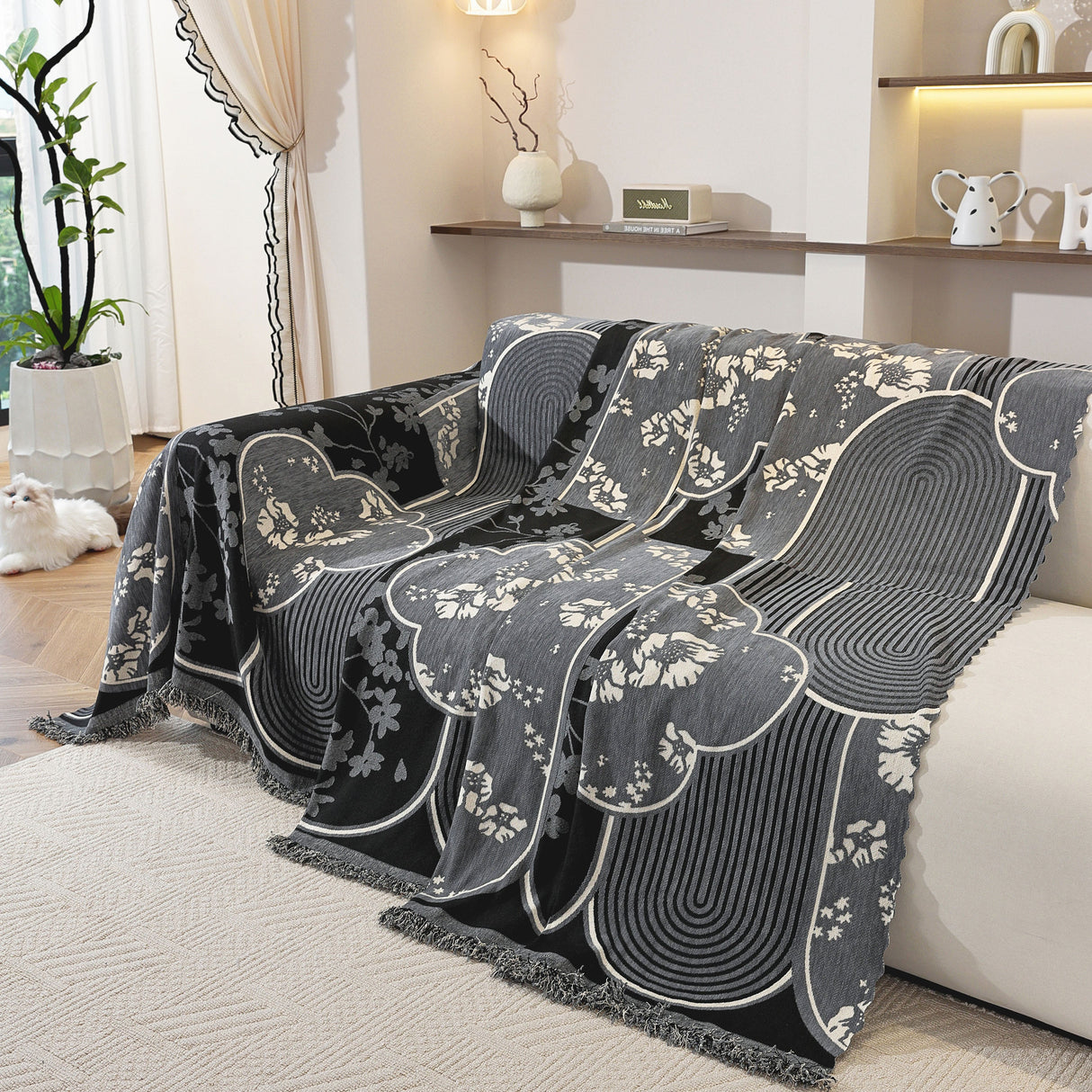 Modern Retro Sofa Throw - Decorative, Washable Chenille Blanket & Couch Protector