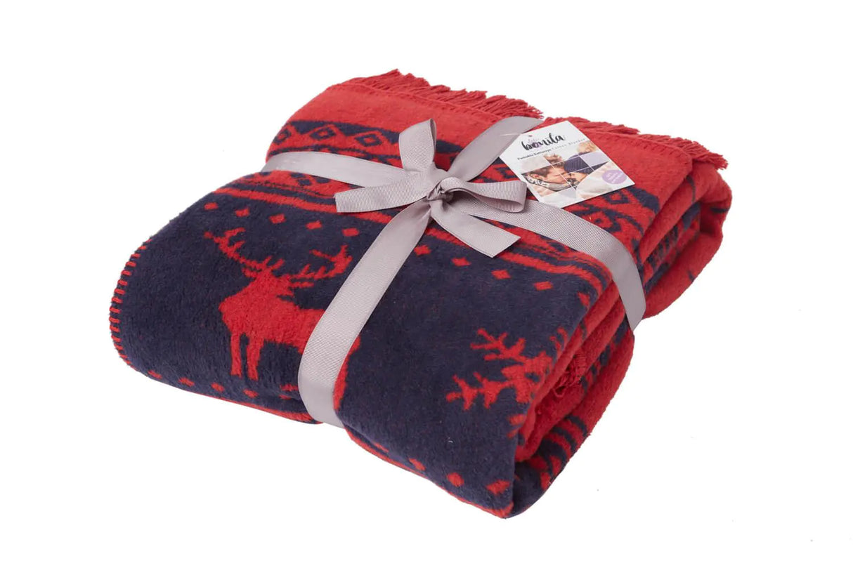 Dolce Bonita Home Cotton TV Blanket 127X155 Deer, Red