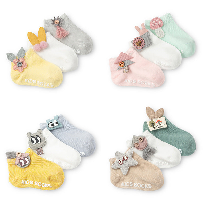 3 Pair/ SET Baby Newborn Cotton Ankle Socks for Toddler Baby Girls Anti-slip Floor Sock Bowknot Flower Socks For Baby and Kids from 0-24M