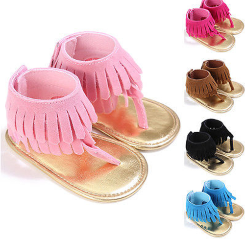 Baby Summer Newborn 0-18M Infant Baby Girls Children's Sandals Summer New Retro Tassel Flannel Baby Shoes Solid Non-slip