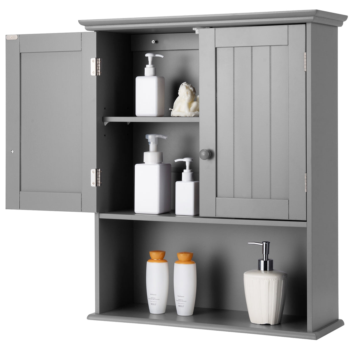 2-Door Wall Mount Bathroom Storage Cabinet with Open Shelf-White