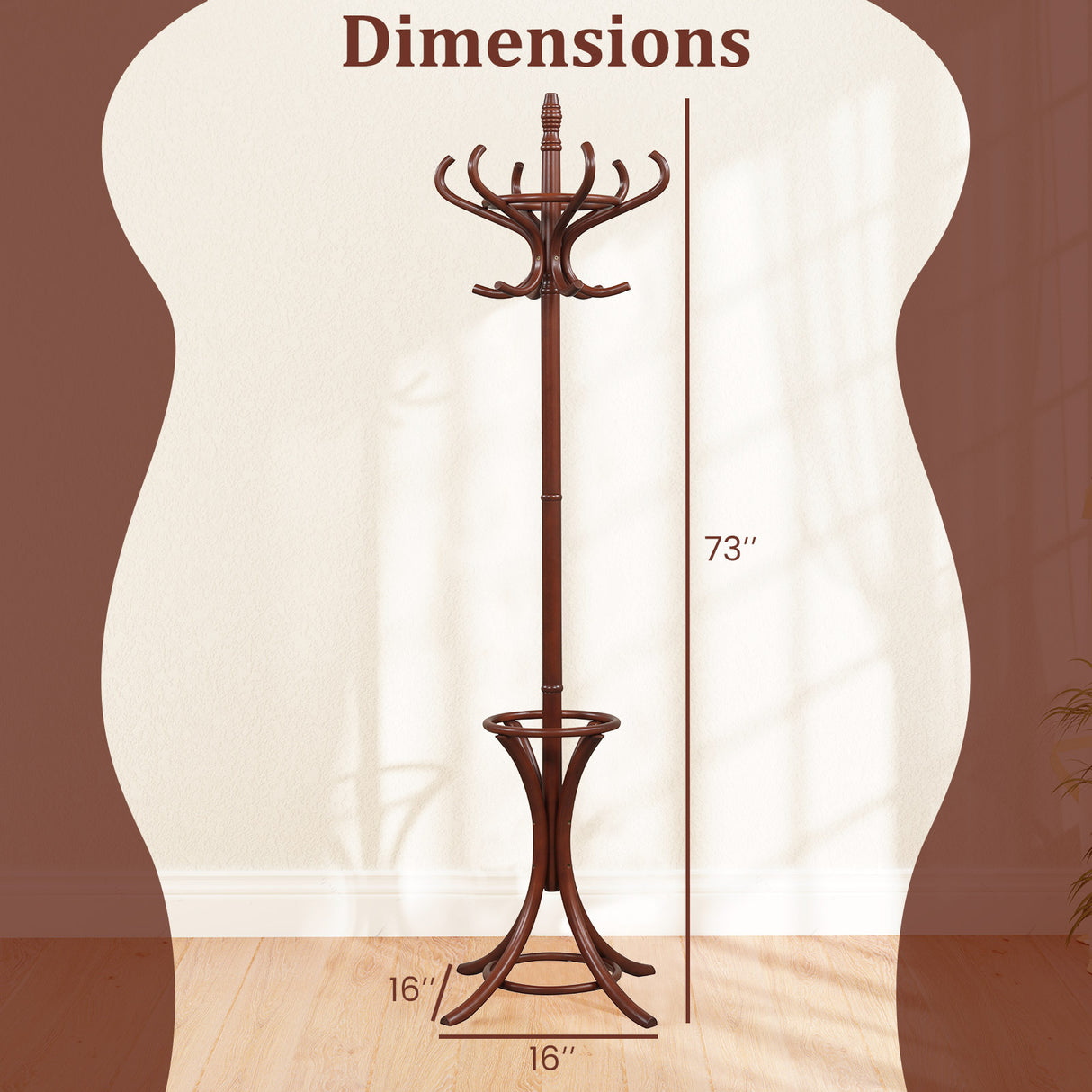 Wood Standing Hat Coat Rack with Umbrella Stand-Black