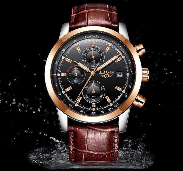 Men's Waterproof Watch With Chronometers Date Display And Fluorescent Pointers Excellent Look Perfect Gift