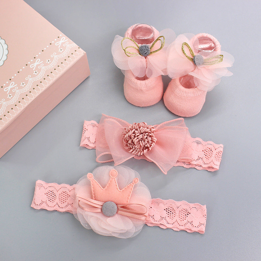 Flower Baby Girl Headband Socks Set Shoes With Crown Bows Newborn Headbands For Girls Turban Baby Hair Accessories