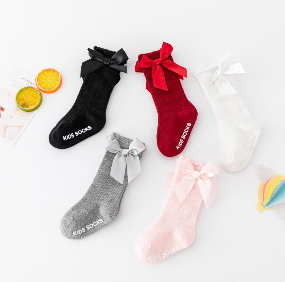 New Kids Stretchable Socks Toddlers Girls Big Bow Knee High Long Soft Cotton Lace Baby Comfortable Colorful Socks