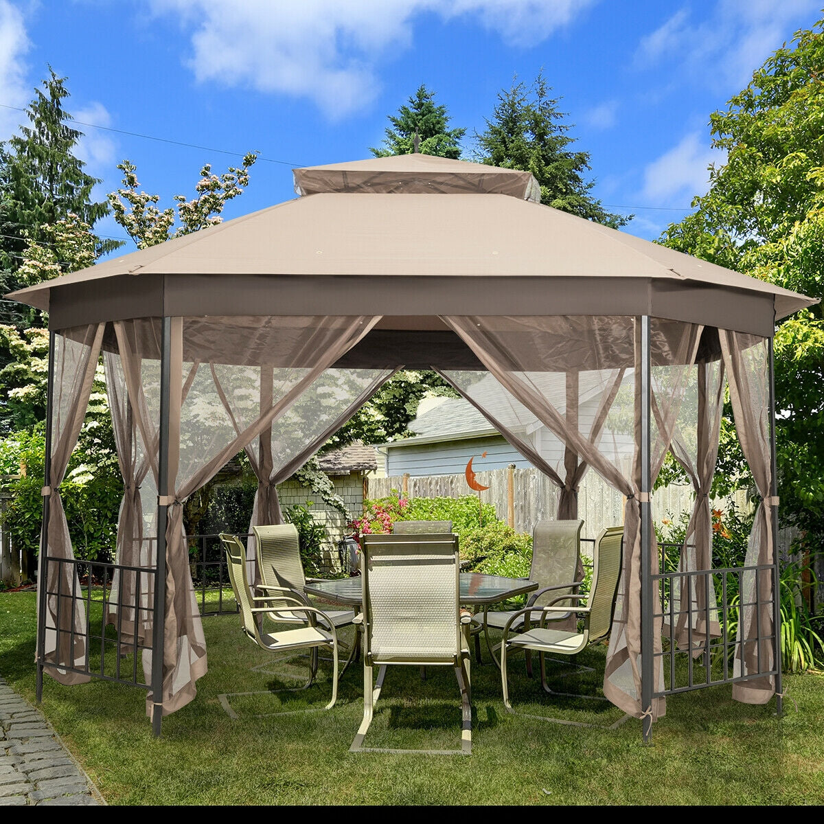 10 ™x 12 ™ Octagonal Patio Gazebo-Brown