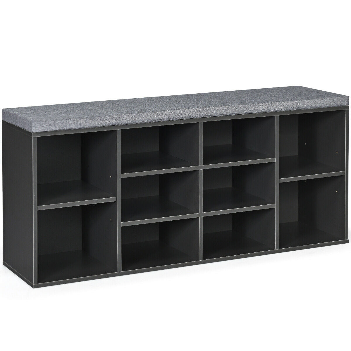 10-Cube Organizer Shoe Storage Bench with Cushion for Entryway-Gray by DirectDeals