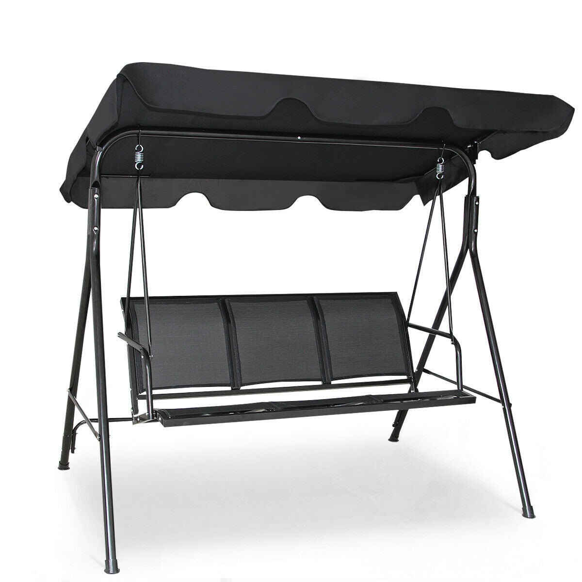 3 Person Steel Frame Patio Swing with Polyester Angle and Adjustable Canopy-Brown