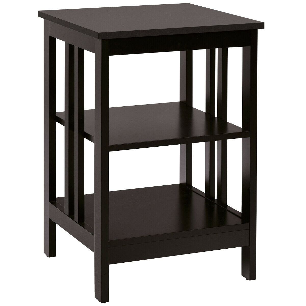 3-Tier Nightstand Sofa Side Table with Baffles and Round Corners-Black