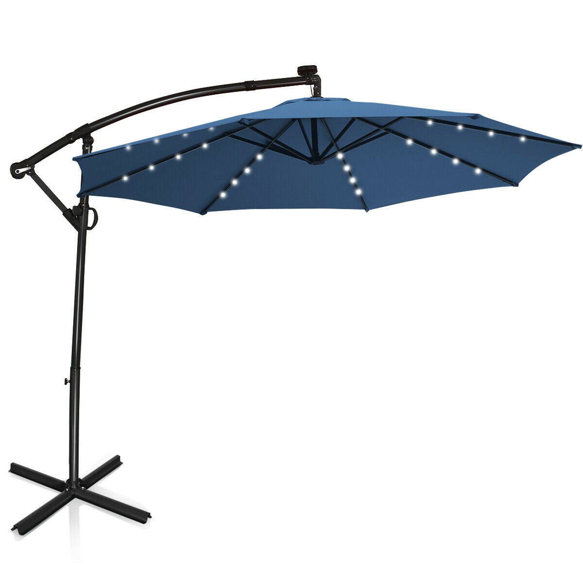 10 ft 360 ° Rotation Solar Powered LED Patio Offset Umbrella without Weight Base-Beige