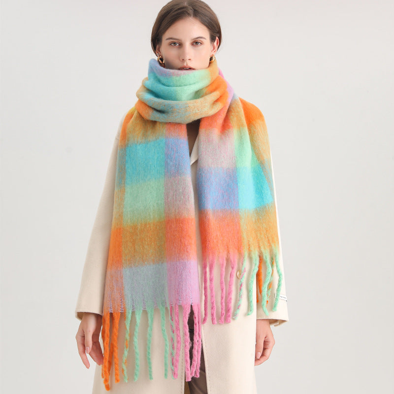 New Luxury Winter Soft Head Wraps Plaid Scarf Shawls Cashmere Warm Cashmere Scarves Rainbow For Women