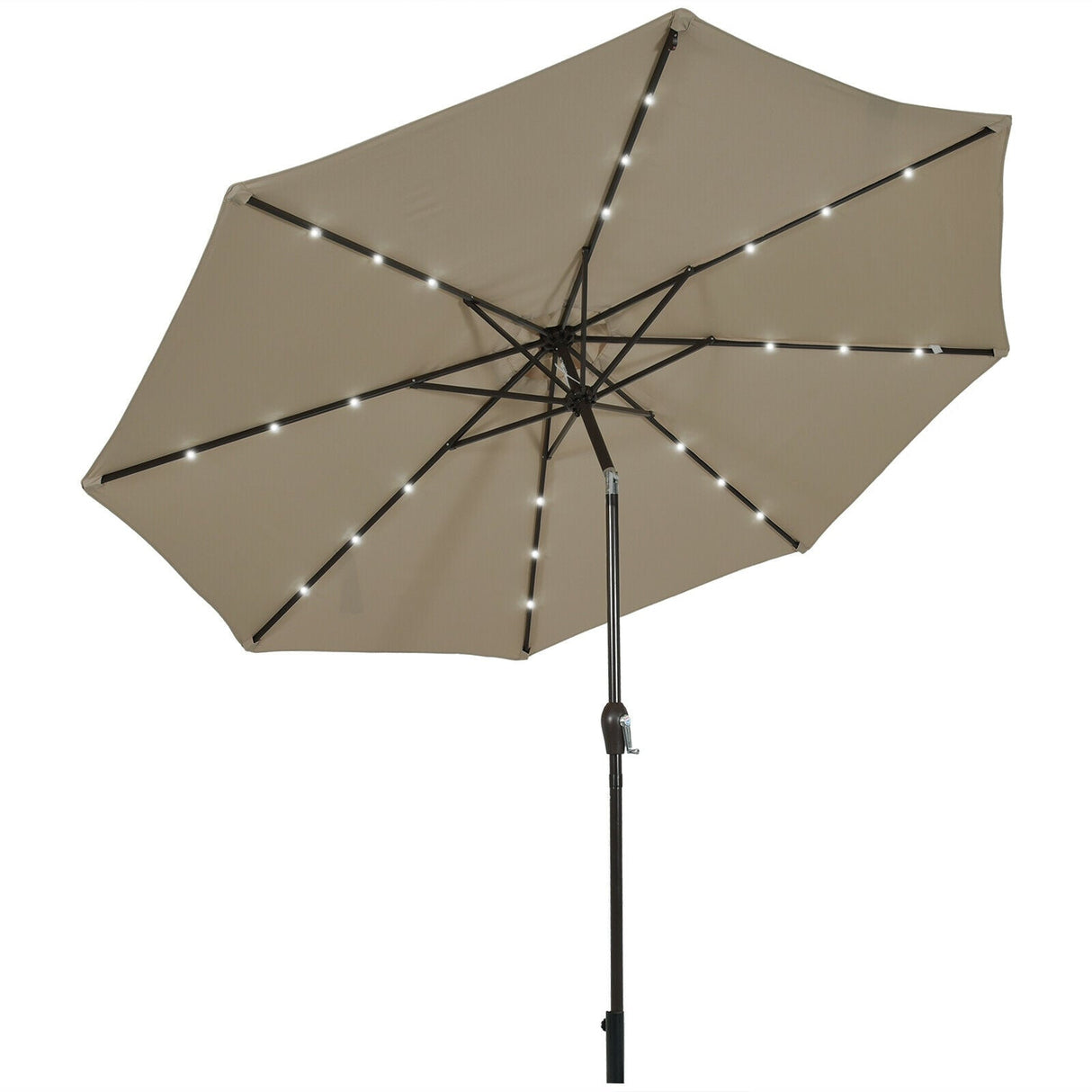 10' Solar LED Lighted Patio Market Umbrella Shade Tilt Adjustment Crank-Tan by DirectDeals
