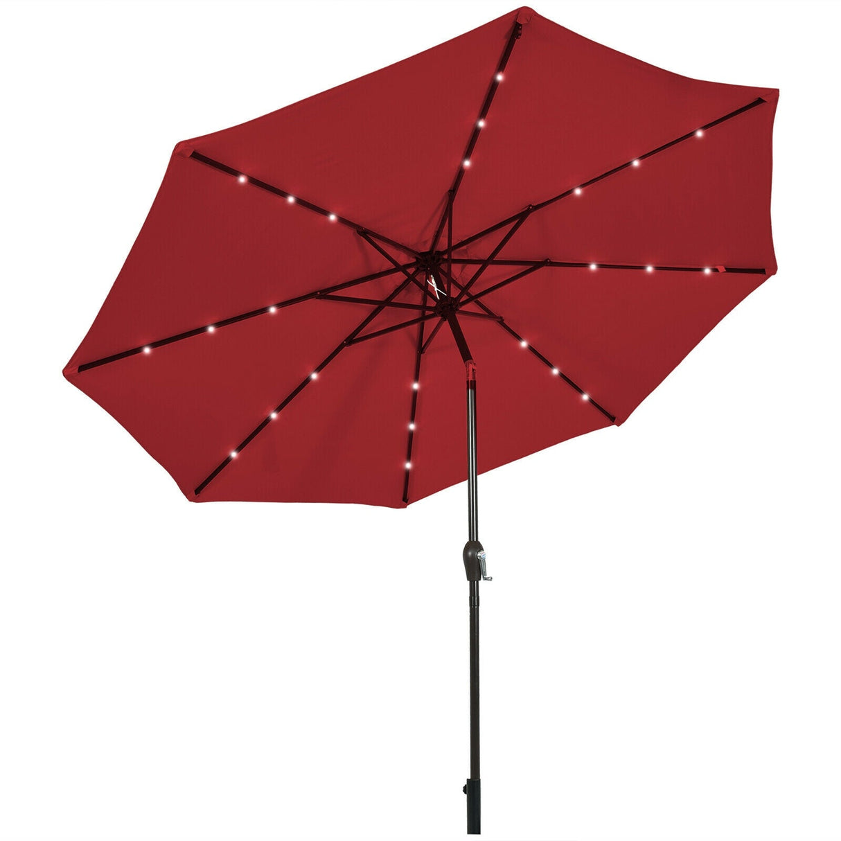 10' Solar LED Lighted Patio Market Umbrella Shade Tilt Adjustment Crank-Dark Red by DirectDeals