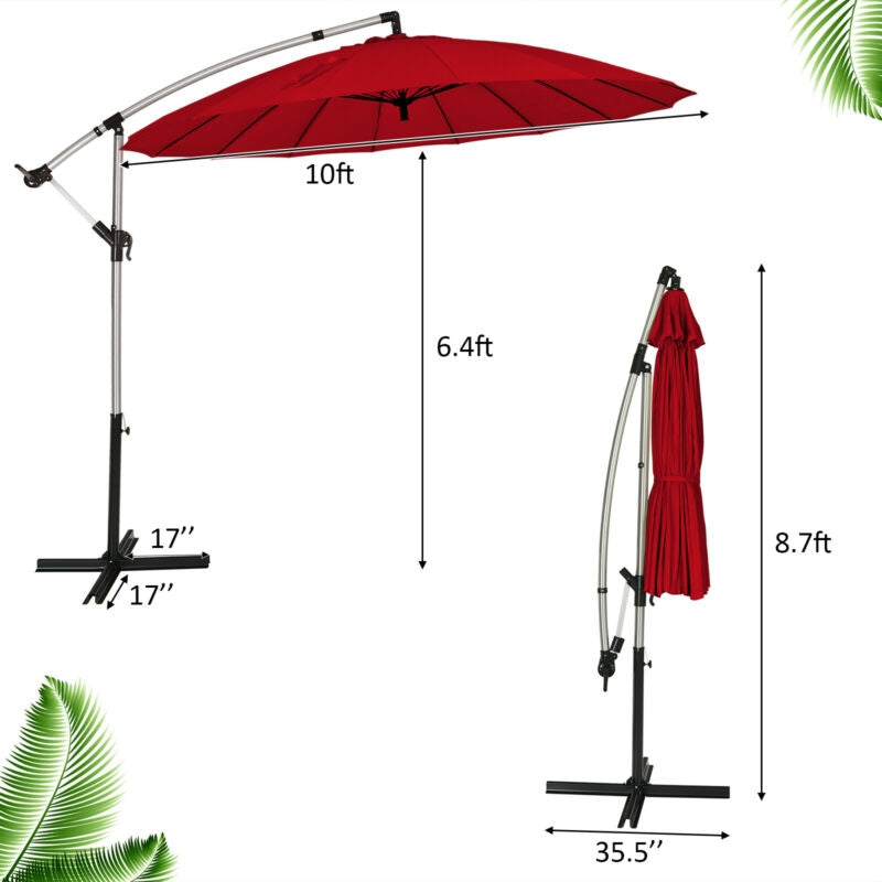 10 Feet Patio Offset Umbrella Market Hanging Umbrella for Backyard Poolside Lawn Garden-Dark Red by DirectDeals