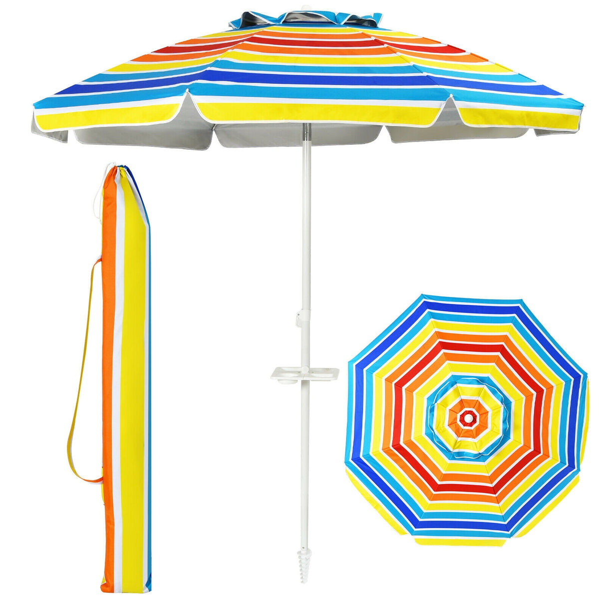 7.2 Feet Portable Outdoor Beach Umbrella with Sand Anchor and Tilt Mechanism-Navy