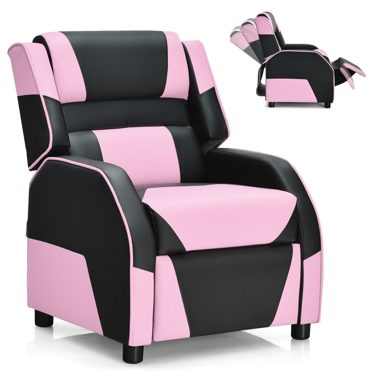 Kids Youth PU Leather Gaming Sofa Recliner with Headrest and Footrest-Red