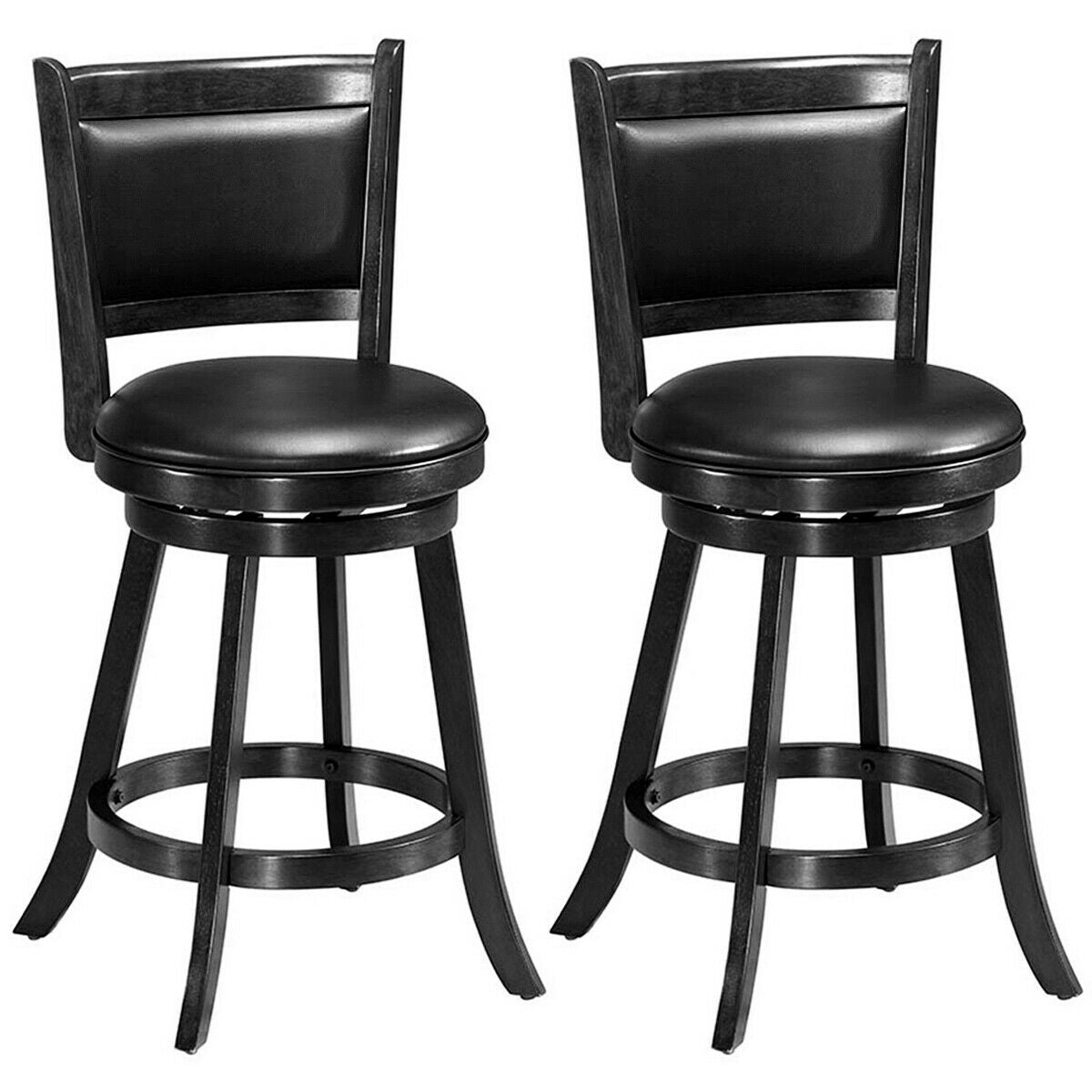 2 Pieces 24 Inch Swivel Counter Stool Dining Chair Upholstered Seat-Brown