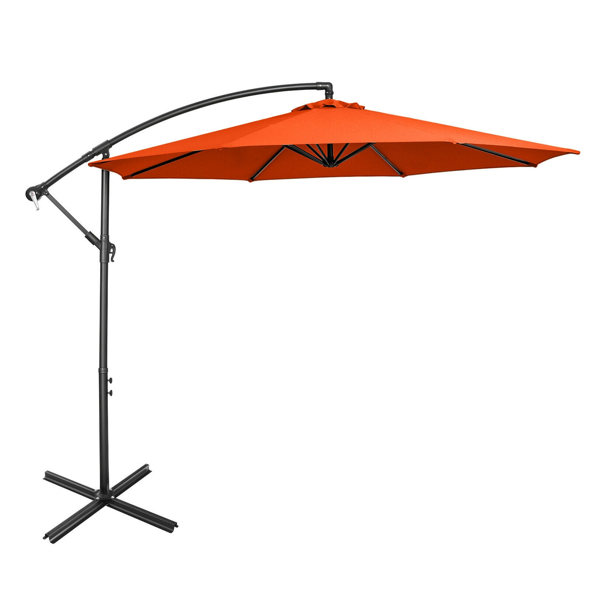 10 Feet Offset Umbrella with 8 Ribs Cantilever and Cross Base-Brown